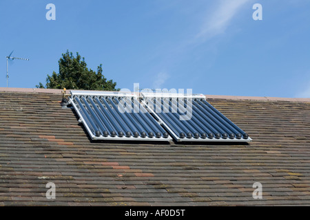 Solar thermal panels with evacuated tubes on roof of Worcestershire ...