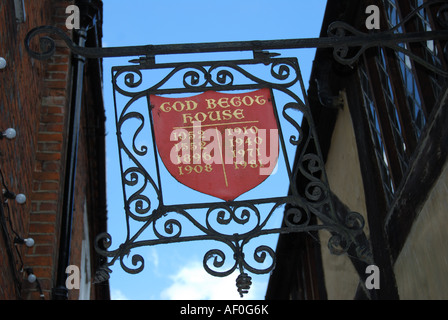 God Begot House sign, High Street, Winchester, Hampshire, England, United Kingdom Stock Photo