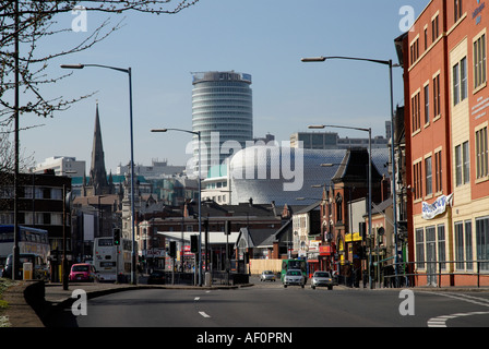 City centre, Rotunda and Selfridge's from Digbeth, Birmingham. Stock Photo