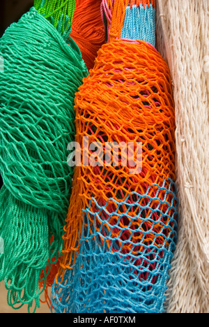 Costa Maya riviera colorful hammocks souvenirs shopping mexico Stock Photo