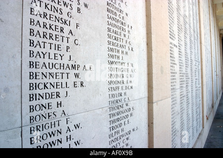 View of some of the 55 000 names inscribed on the Menin Gate Memorial ...