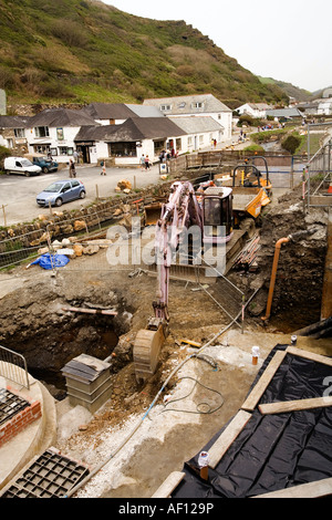 UK Cornwall Boscastle harbour flood prevention work underway in 2007 Stock Photo