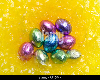 Foil covered chocolate Easter candy eggs Stock Photo