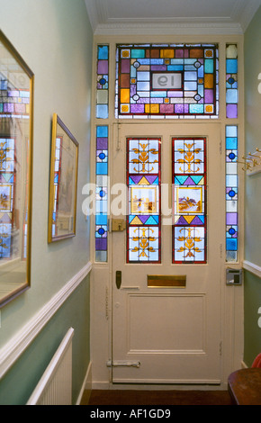 Victorian Stained Glass Front Door At Night British Housing London