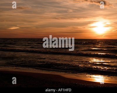 Sun sets over Lake Huron as seen from Grand Bend ON Canada Stock Photo