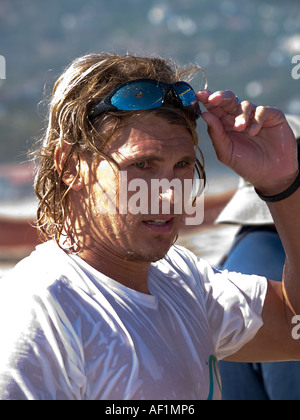 World paddle board champion, Jamie Mitchell (Australia )after winning the 2006 US paddle   board race. Stock Photo