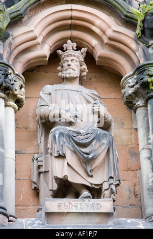 Statue of King Ethelred on the west front of Lichfield Cathedral, Staffordshire UK Stock Photo