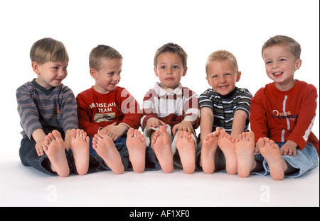 Group of five boys together Stock Photo