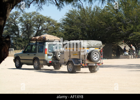 4X4 car pulling a trailer in the Kalahari South Africa RSA Stock Photo