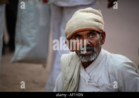 Indian Rabari Tribe Man in the High Street, Dwarka, Gujarat, India Stock Photo