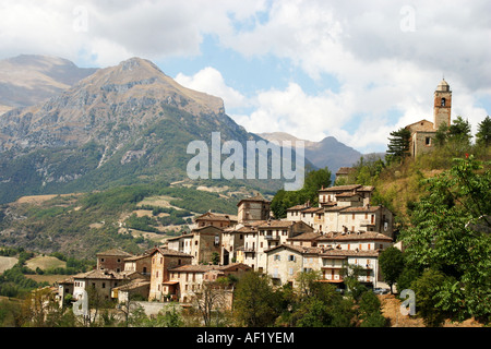 Montefortino is a typical historic small hilltown in the Sibillini National Park Le Marche Italy Stock Photo