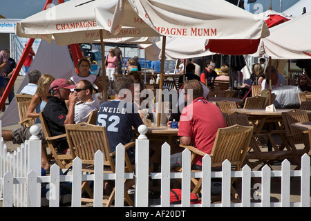 People in the outside bar area during Cowes Week Yacht Racing Isle of Wight Hampshire England 2007 Stock Photo