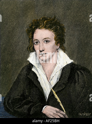 Percy Bysshe Shelley. Hand-colored woodcut Stock Photo