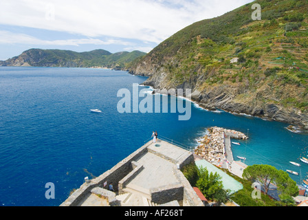 Rugged coastline from Vernazza Cinque Terre Italy Stock Photo