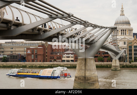 The London Millennium Footbridge Looking Across the Thames to Saint Pauls Cathedral. Stock Photo
