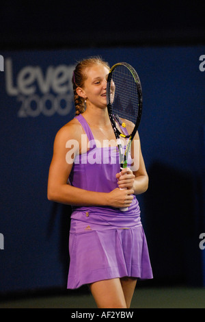 Anna Chakvetadze smiles during her match against Venus Williams at the 2007 Acura Classic tennis tournament, La Costa California Stock Photo