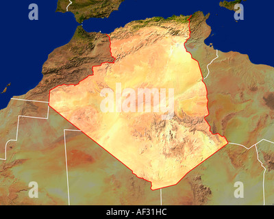 Highlighted Satellite Image Of Algeria Stock Photo