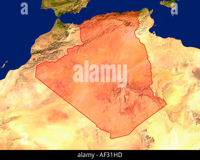 Highlighted Satellite Image Of Algeria Stock Photo