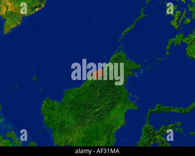 Highlighted Satellite Image Of Brunei Stock Photo