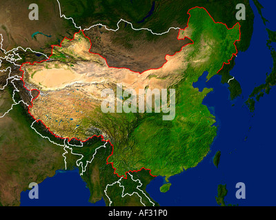 Highlighted Satellite Image Of China Stock Photo