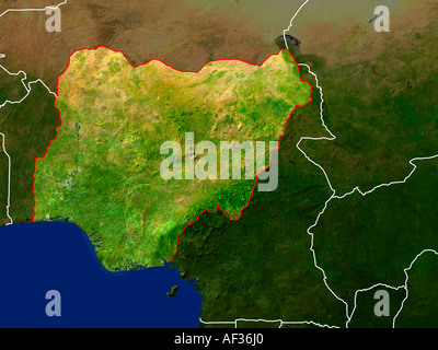 Highlighted Satellite Image Of Nigeria Showing Country's Borders Stock Photo