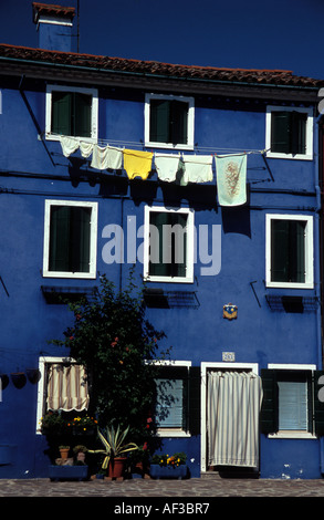 Colourful blue house on Burano Island, Venice, Italy Stock Photo