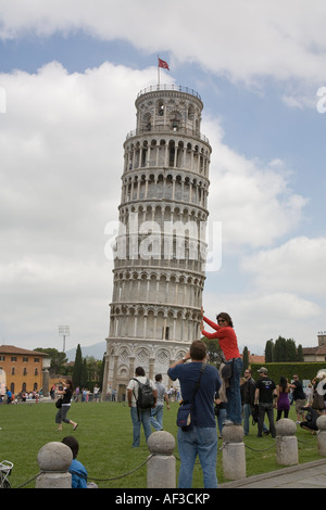 Tourists at the Leaning Tower of Pisa Tuscany Italy Stock Photo