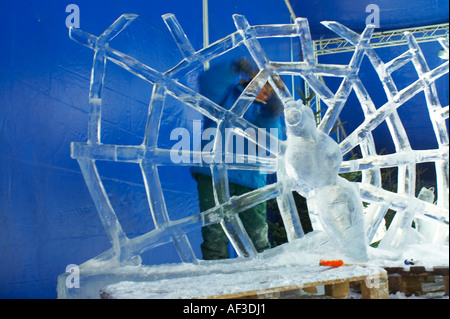 Ice sculptures carving. During the work Stock Photo