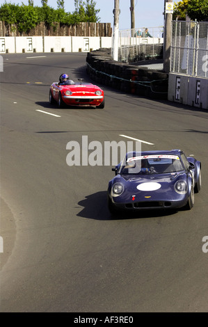 Chevron B8 1968 AND Lotus Elan Series 1 1964 Classic Street Racing Dunedin South Island New Zealand Stock Photo