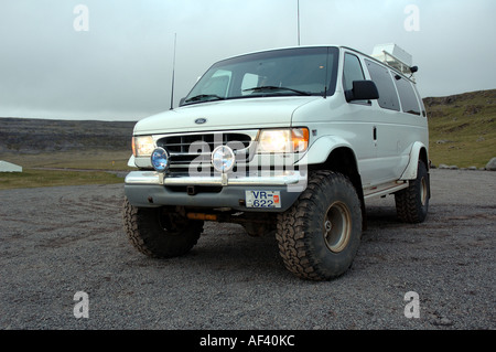 Four wheel drive minibus in Iceland's West Fjords Stock Photo