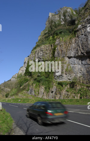 Cheddar Gorge Britains largest gorge with sightseeing road traffic Cheddar England Stock Photo