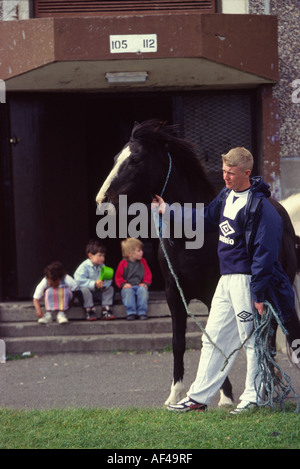 A boy with his horse on the Ballymun estate Dublin Stock Photo