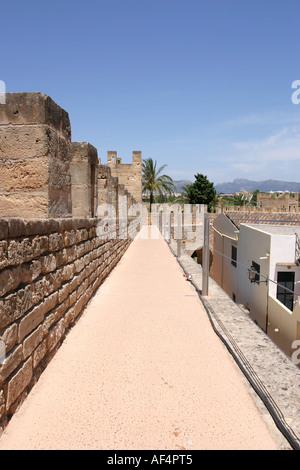 Looking along the walking path on the big wall that surrounds the old town of Alcudia Mallorca Spain Stock Photo