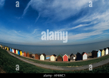 Colourful beach huts at Herne Bay on the North Kent coast Stock Photo