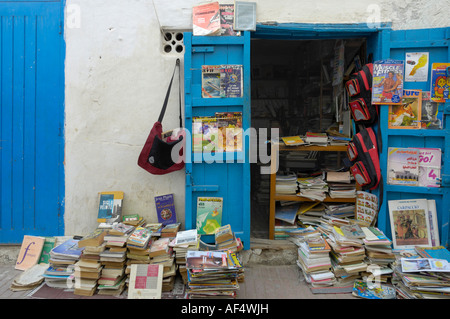 Bookshop in medina Essaouira streetscape Morocco North Africa Stock Photo