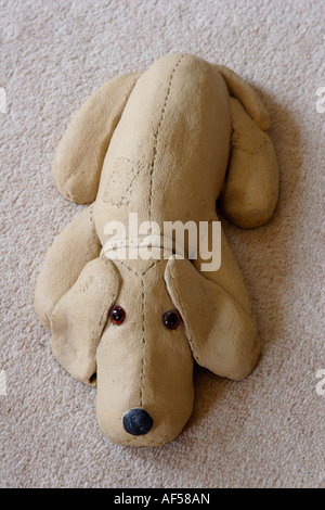 Ornamental dog lying on carpet close up Stock Photo