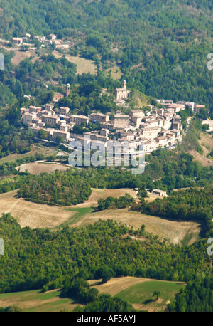 Overview the historic hilltown  of Montefortino in the  Sibillini National park Stock Photo