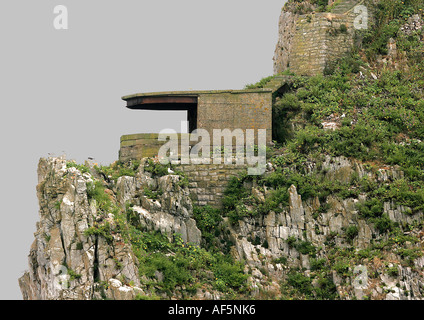 Second World War Lookout Post, Steepholm Island, Bristol Channel, UK Stock Photo