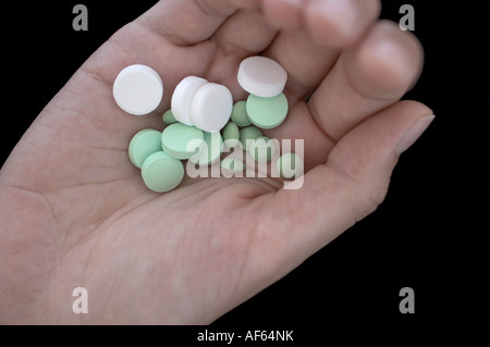 Still life with pharmaceutics drugs of different colors and setup Stock Photo