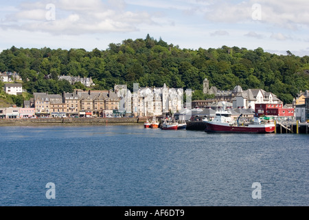 View of houses and hotels in town of Oban along quayside from harbour Scotland UK Stock Photo