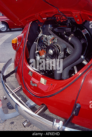 The engine compartment of a VW Beetle is open at the Maikaefertreffen ...