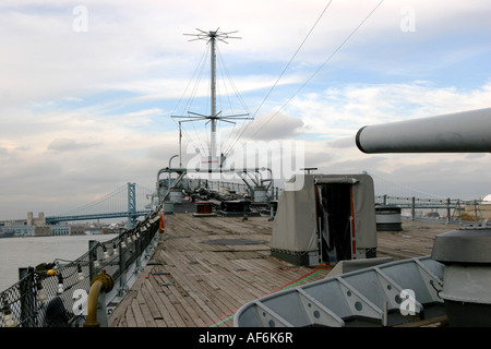 USS New Jersey BB 62 is one of the four battleships of the Iowa class view from of the front gun tower and deck Stock Photo