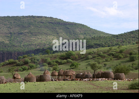 geography / travel, South Sudan, landscapes, Toposa tribe huts with goats, near Nyanyagachor, Additional-Rights-Clearance-Info-Not-Available Stock Photo