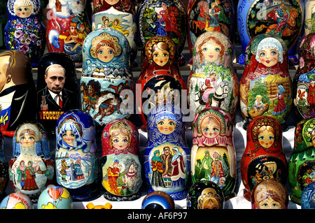 geography / travel, Russia, trade, souvenir shop with Matrjoschkas, Moscow, typical Russian coloured wood dolls, painted, doll, arts and crafts, souvenir, stand, sale, Matrjoschka, , Additional-Rights-Clearance-Info-Not-Available Stock Photo