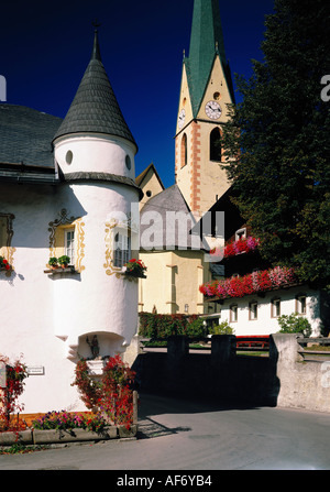 geography / travel, Austria, Tyrol, Virgen, parish church and guesthouse Neuwirt, exterior view, Additional-Rights-Clearance-Info-Not-Available Stock Photo