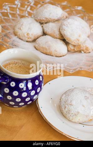 Traditional Greek Kourabiethes shortbread biscuits. Stock Photo