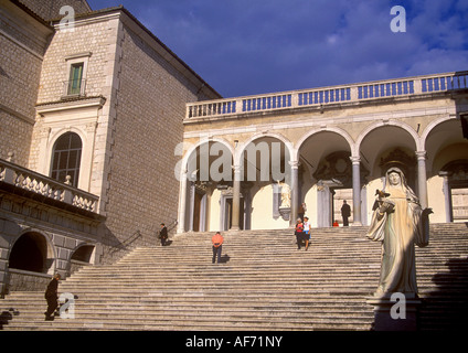 Monte Cassino - Steps leading up to the restored Monastery badly damaged during Second World War Stock Photo