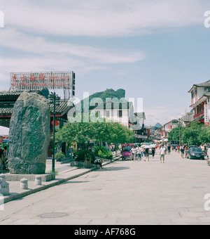 Travel Photography - Street scene of Yangshuo in the People's Republic of China in East Asia Far East. Urban Chinese City Cities Stock Photo