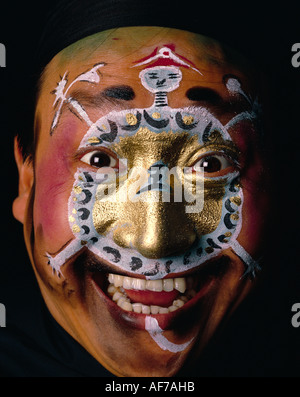 Man's painted face. Singapore. Chinese culture. Chinese Opera performer. Stock Photo
