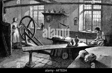 Josiah Wedgwood (1730-1795) at work in his Etruria Works near Hanley Staffordshire. Stock Photo